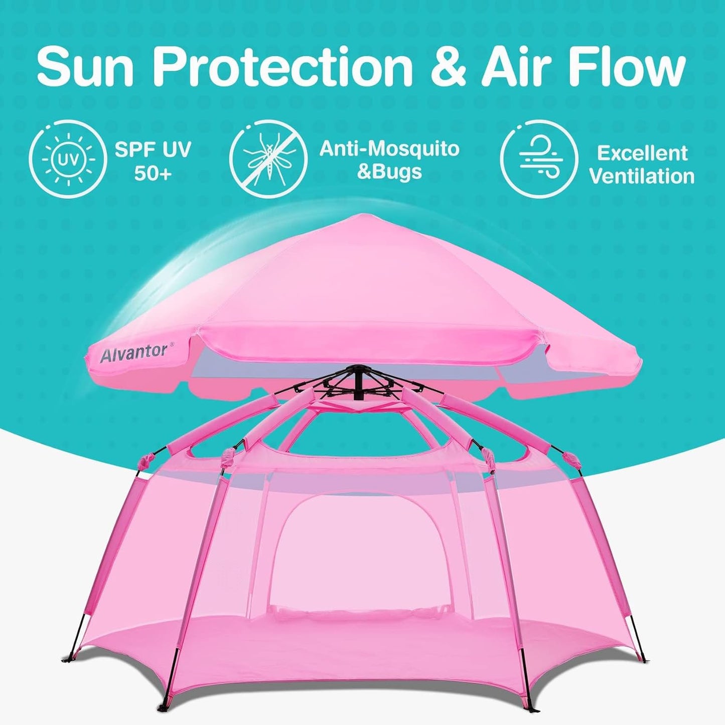 Alvantor Pop Up Playpen- 7'x7'x44 Baby Playpen Large Kids Play Tent Portable and Foldable Playpen Indoor/Outdoor Play Yard wit