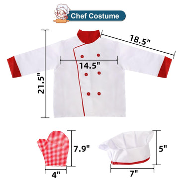 Noamus 11 Pcs Kid Chef Role Play Costume Set, Pretend Chef Outfit With Realistic Accessories, Kitchen Toys Kid Cooking Dress-Up