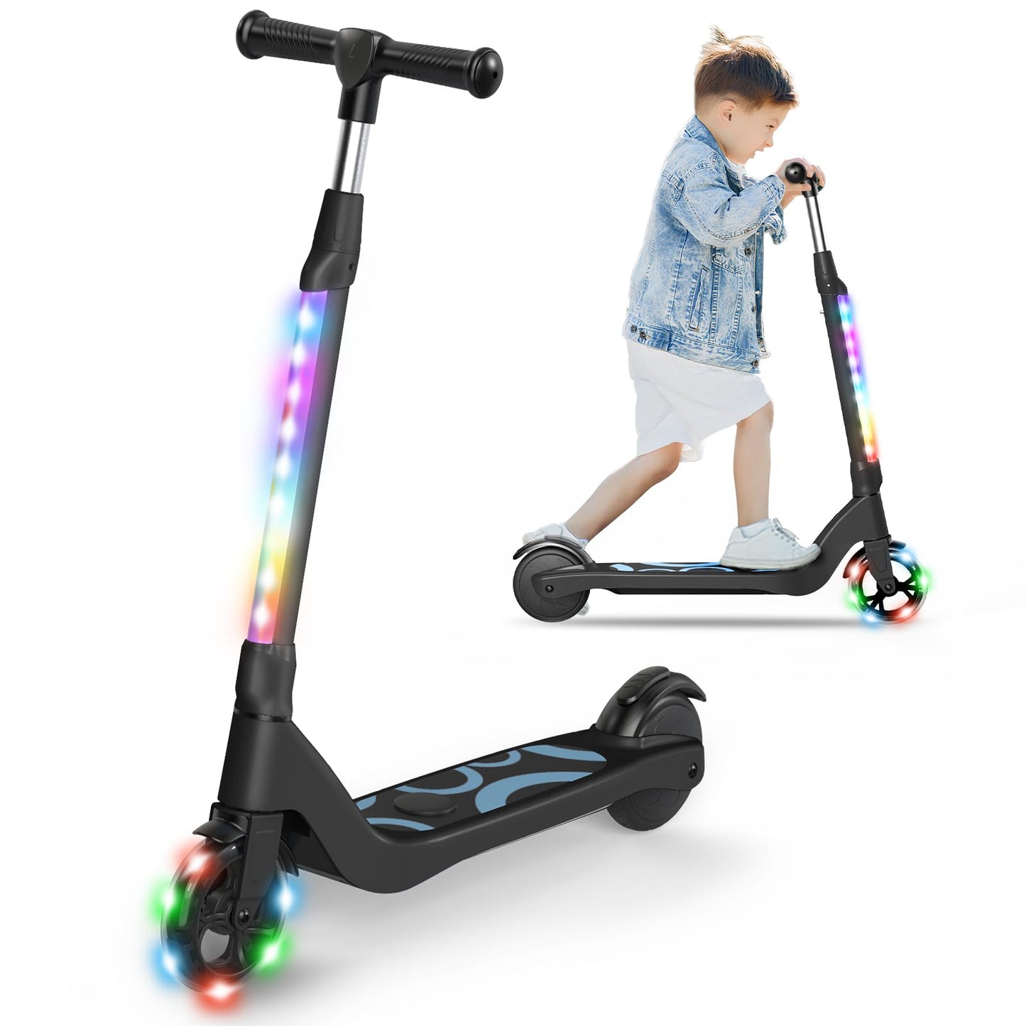 Epctek Black Electric Scooter, Kick Scooter With Adjustable Height, 5.3 '' Solid Tires Wheel And Front Light, Up To 6 Mph, 5 Mil