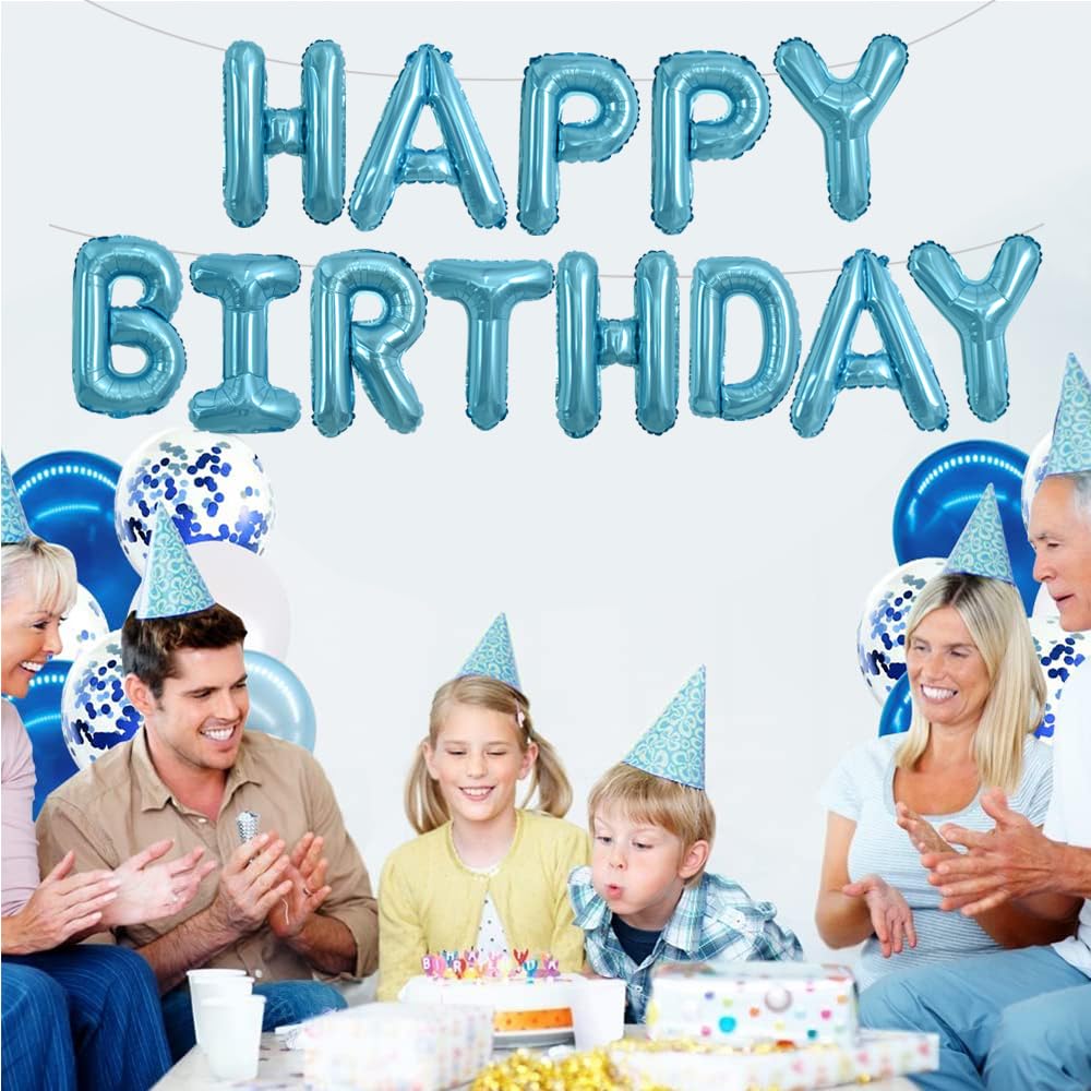 Toniful 52 Pieces 16 Inch Light Blue Letter A-Z Balloons,Custom Phrase Mylar Foil Alphabet Letter Diy Personalized Phrase Banner