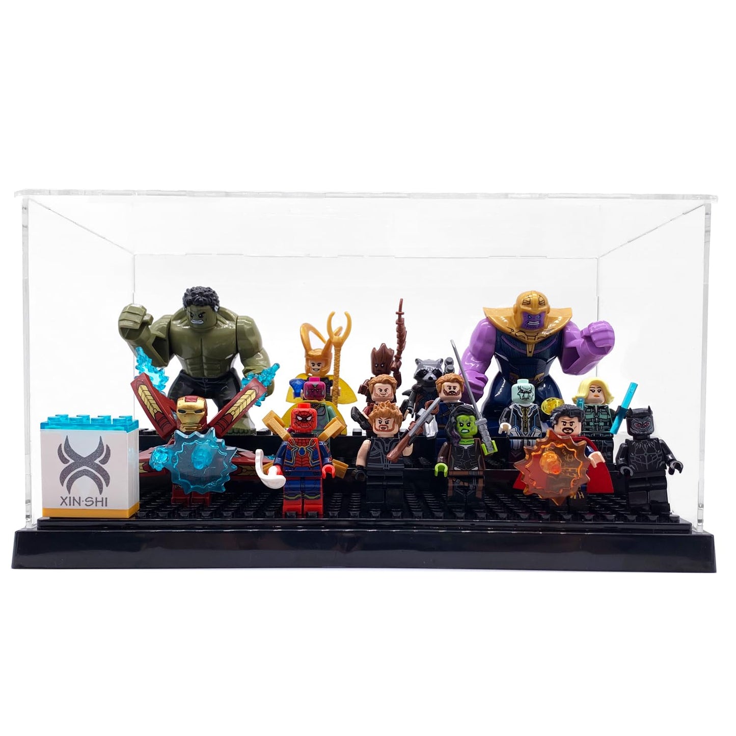 Minifigure Display Case - Black Base With 3-Tiered Steps, Eye-Catching Display Design And A Dash Of Magic - A Delight For Lego E