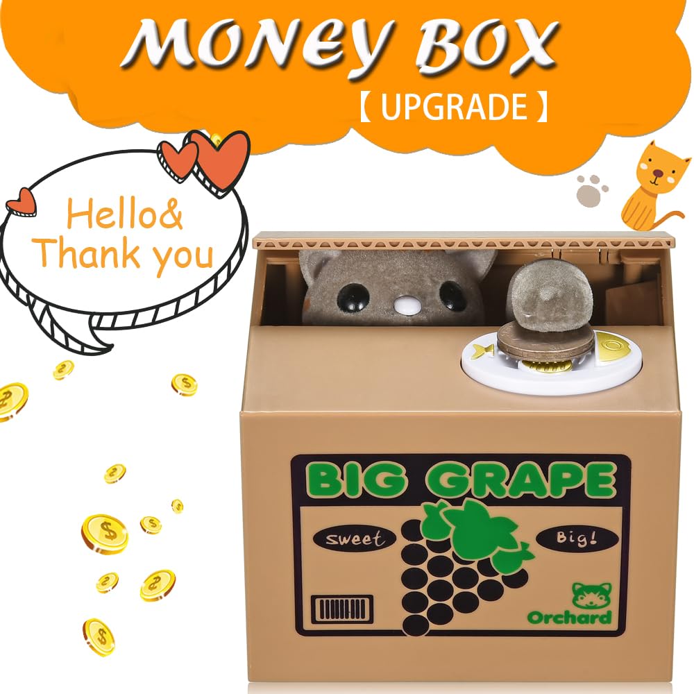 Cat Stealing Money Bank, Piggy Bank For Kids, Coin Bank For Money Saving, Automatic Stealing Money With English Speaking, Creative Gift (Grape Cat)