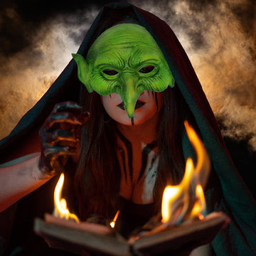 Mzztino Witch Mask Halloween Goblin Masks Scary Green Half Face Sorceress Mask for Cosplay Costume