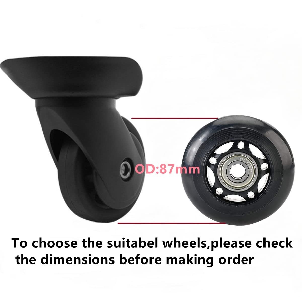 Oro 1 Pair Luggage Wheels Replacement 87Mm Case Wheels With 8Mm(0.31'') Bearings Wheels For Suitcase And Inline Outdoor Skate An
