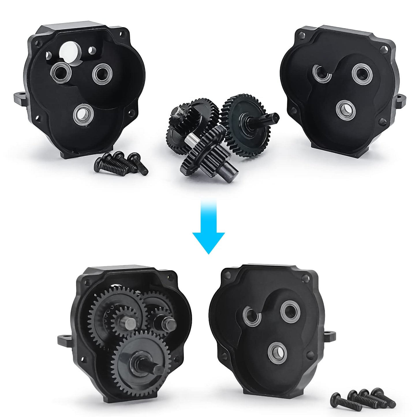 MOHERO Metal Complete Transmission Case Gearbox for 1:18 TRX4-M RC Truck Upgrade, with High Range Gears 16.6:1 Reduction Ratio