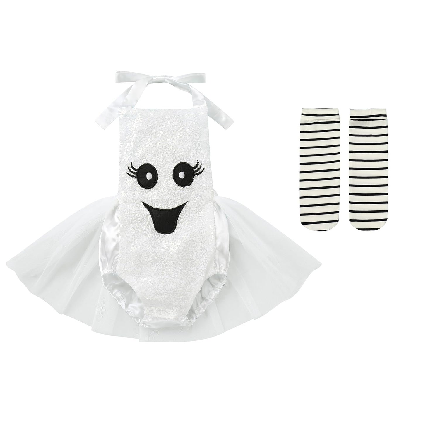 Newborn Baby Ghost Costume: Toddler Halloween Costumes Girls Ghost Romper Dress Up With Socks Infant My First Halloween Outfit Kids Cosplay October Themed Birthday Photoshoot White Ghost 3-6 Months