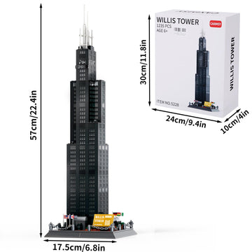CAXIMSY Architecture Model Building Blocks Set - Willis Tower Skyline Toy, 1241 Pcs, Plastic, 17.5x17.5x57 cm, Perfect for Kids & Adults