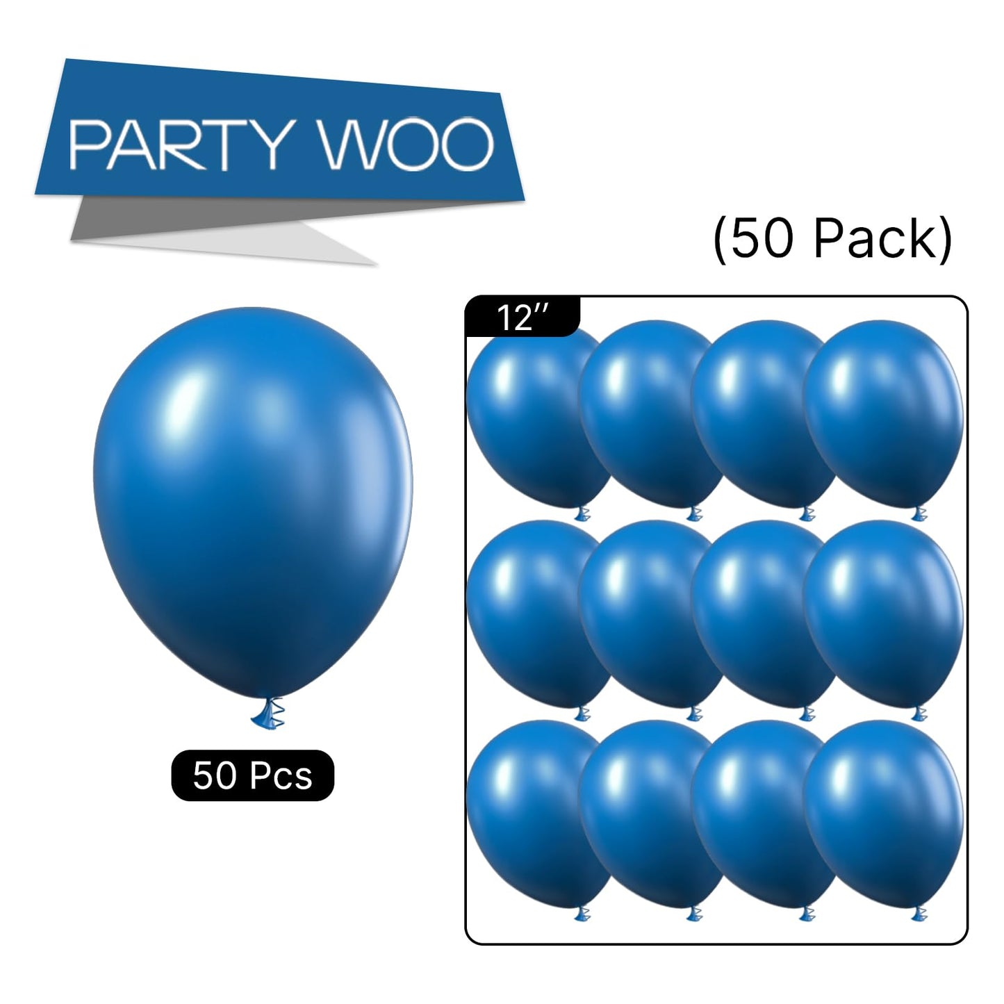 Partywoo Mid Blue Balloons, 50 Pcs 12 Inch Boho Blue Balloons, Royal Blue Balloons For Balloon Garland Or Balloon Arch As Party Decorations, Birthday Decorations, Baby Shower Decorations, Blue-F58