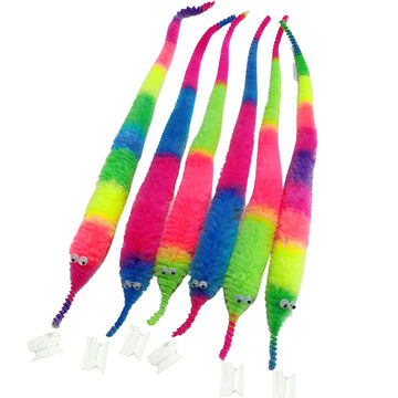 Shengsen 6 Pieces Rainbow Fuzzy Worm Toys Tricky Worms On String Bulk Toys Carnival Party Favors For Kid Cat