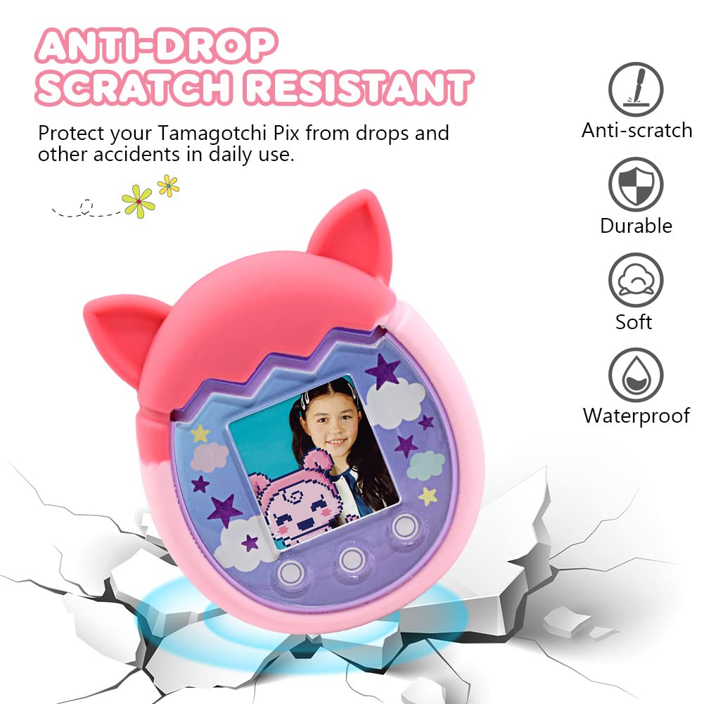 Winceed Silicone Case For Tamagotchi Pix Virtual Pet Game Machine, Protective Cover For Tamagotchi Pix Sleeve Protector Skin With Hand Strap (Pink)
