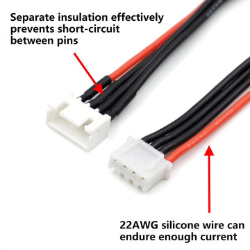 elechawk JST-XH 3S Balance Plug Extension Lead Wire 200mm 5 PCS for LiPo Battery Balance Charging 22AWG Silicone