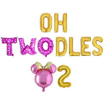 Oh Twodles Birthday Balloons, Pink Oh Twodles Balloon Birthday Banner Minnie Mouse Party Supplies Number 2 Balloon For 2Nd Secon
