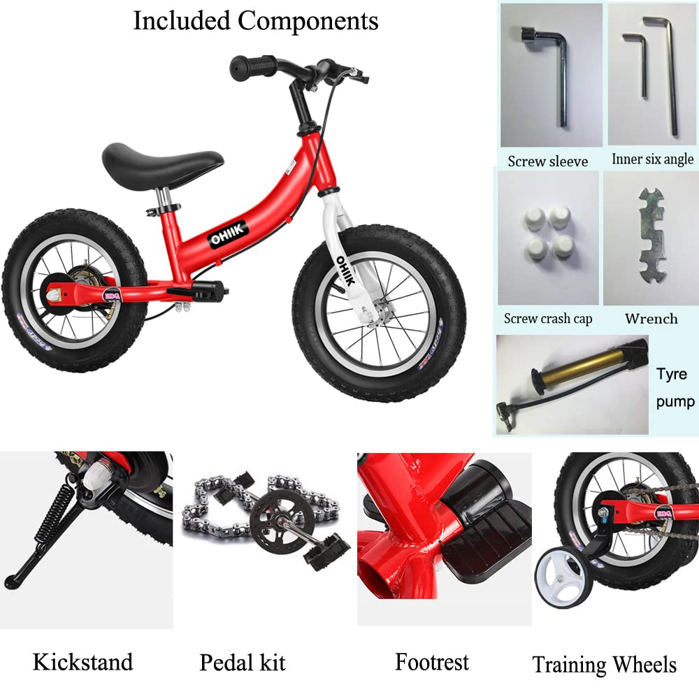 Ohiik Balance Bike 2 In 1 For Kids 2 3 4 5 6 7 Years Old,Balance To Pedals Bike,12 14 16 Inch Kids Bike,With Pedal Kit,Training