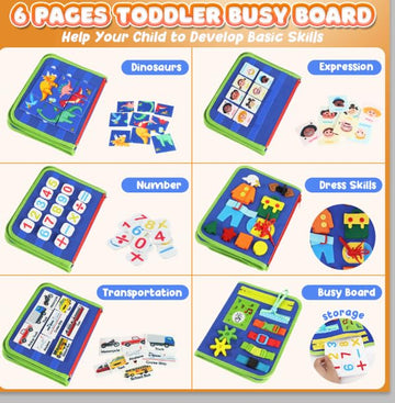 Urmywo Toddler Busy Board - Busy Book Montessori Toys For 1 2 3 4 Year Old - Preschool Learning Activities With Alphabet Number Animal, Educational Travel Toys Easter Basket Stuffers, Gifts For Kids