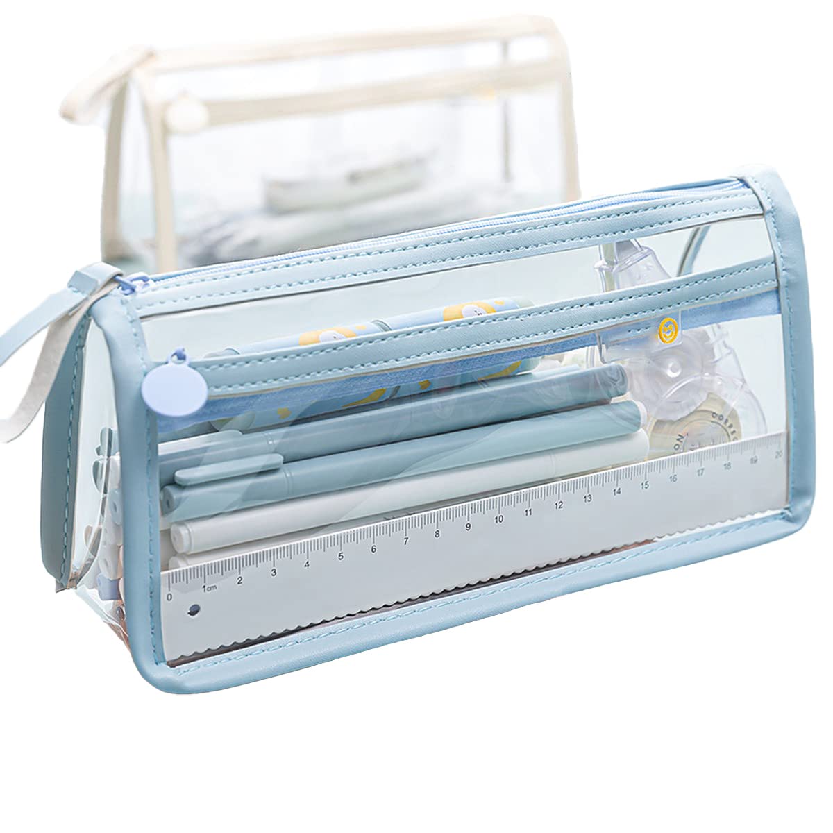 Wolpin Pvc Large Capacity Pencil Bag, Pencil Pouch With Zipper Closure Portable Makeup Pouch, Case Cute Stationery Bag For Stude