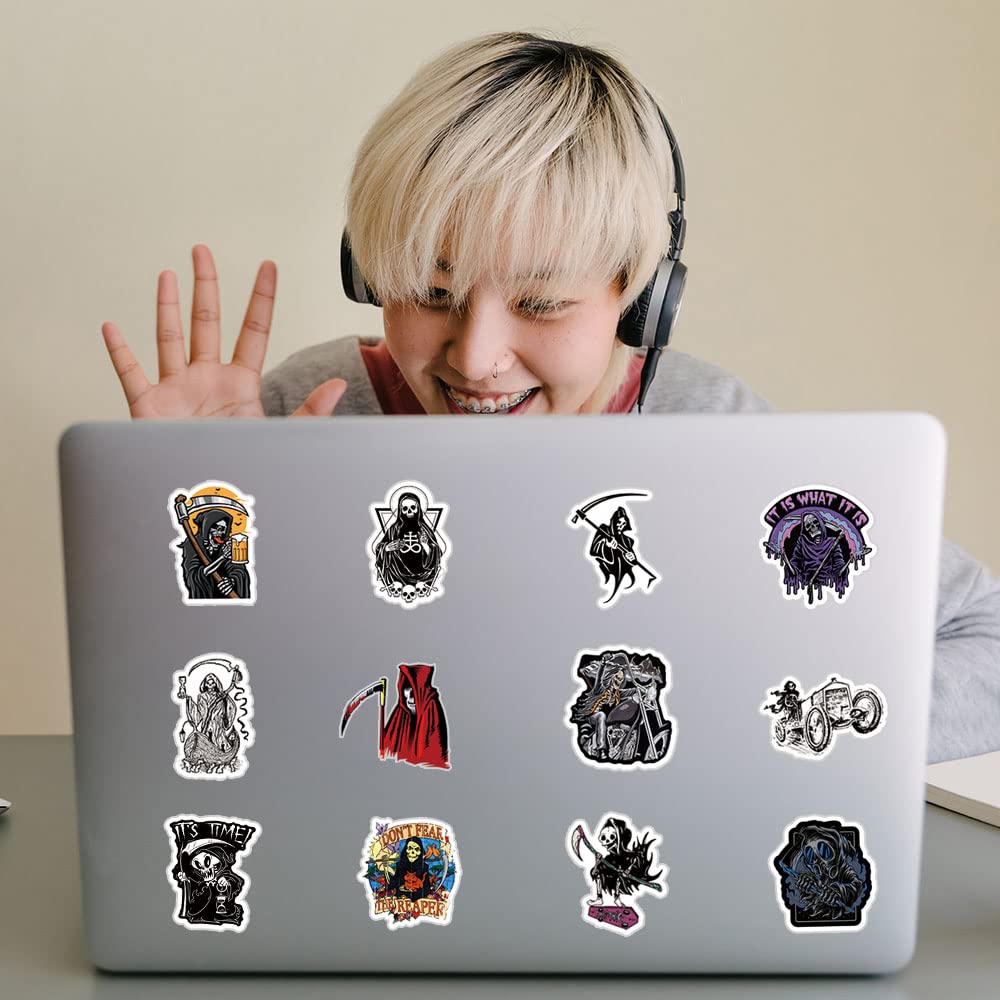 62Pcs Horror Grim Reaper Stickers Pack, Skeleton Death Waterproof Vinyal Decals For Water Bottle, Laptop, Phone, Scrabook, Journ