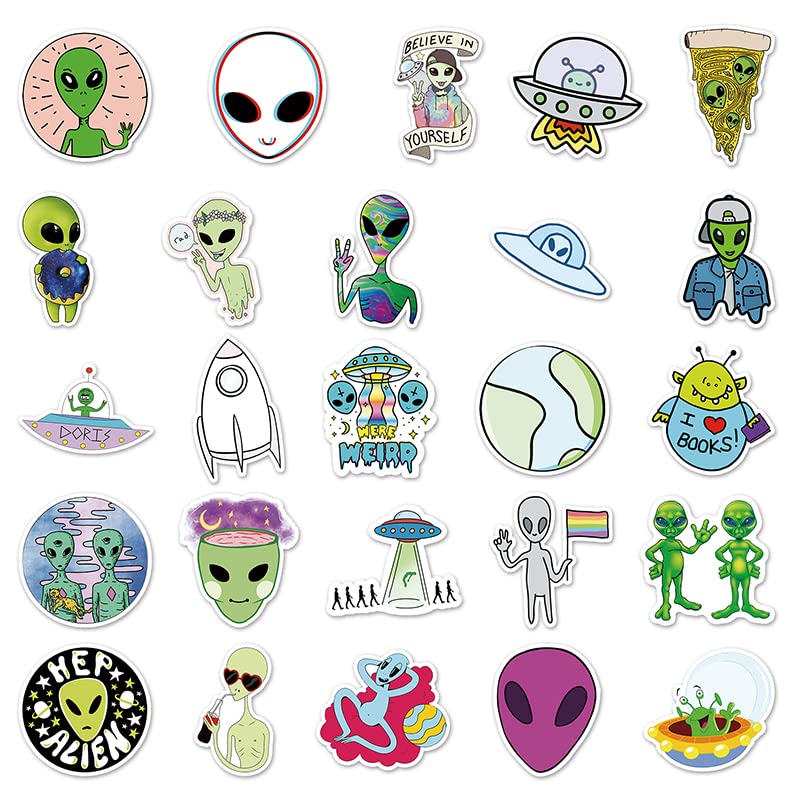 Alien Stickers, Cool Ufo Stickers For Teens,Vinyl Waterproof Stickers, Laptop Skateboard Computer Stickers For Kids, Teens, Adul