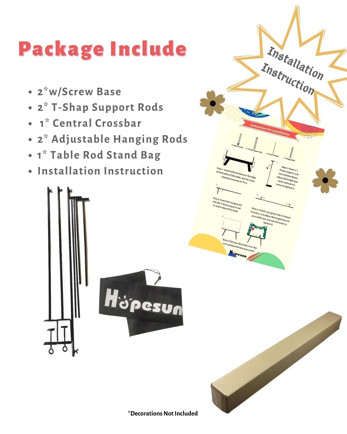 Hopesun Over The Table Rod Stand Adjustable, 49-102'' (4.1-8.5Ft) Length, Metal Balloon Flower Arch Stand, Suitable For Multi Ta