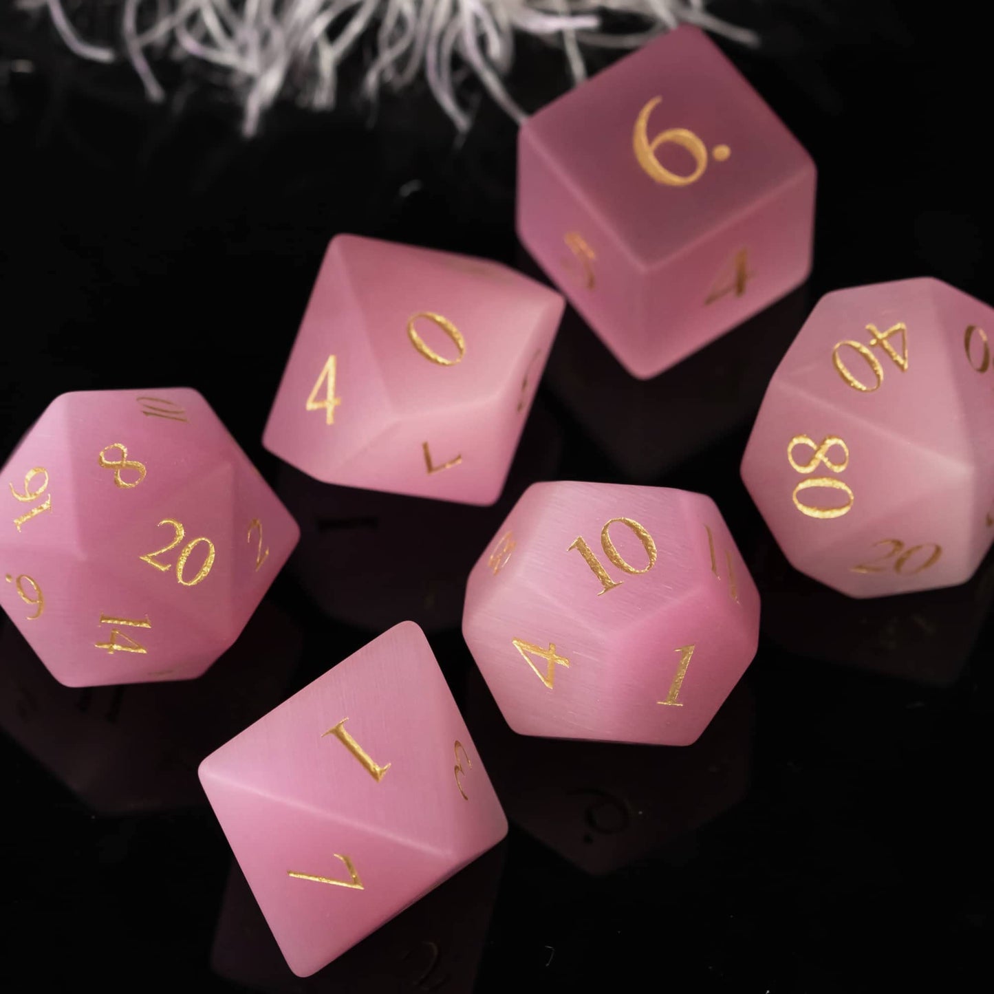 UDIXI Natural Gemstone Dice Set, 7PCS Crystal DND Dice for Dungeons and Dragons, Handmade Stone Dice for MTG Table Games(Pink Ca