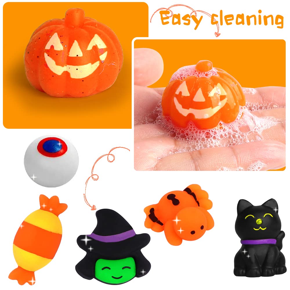 Yujun 24Pcs Halloween Mochi Squishy Toys With Black Cauldron,Kawaii Squishies Mini Stress Relief Toys For Halloween Party Favors Goodie Bag Stuffers For Kids Boys Girls