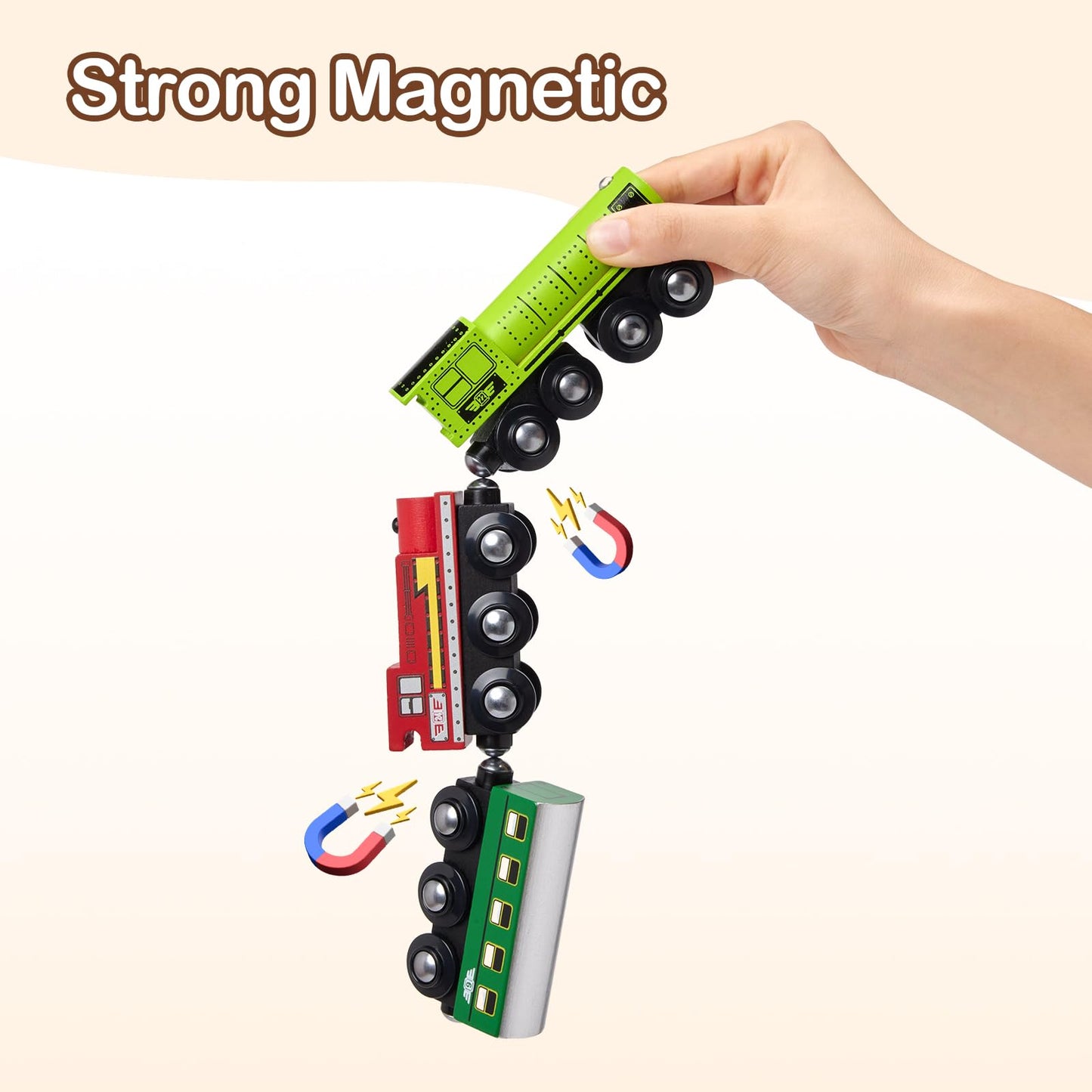 Wooden Train Set For Toddlers Magnetic Train Car Toys For Toddler, Montessori Toys, Accessories Fits Melissa And Doug, Fits Brio