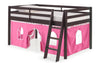 Roxy Twin Wood Junior Loft Bed - Espresso With Pink And White Playhouse Tent, Secure Guardrails, Versatile Ladder, Machine Washa