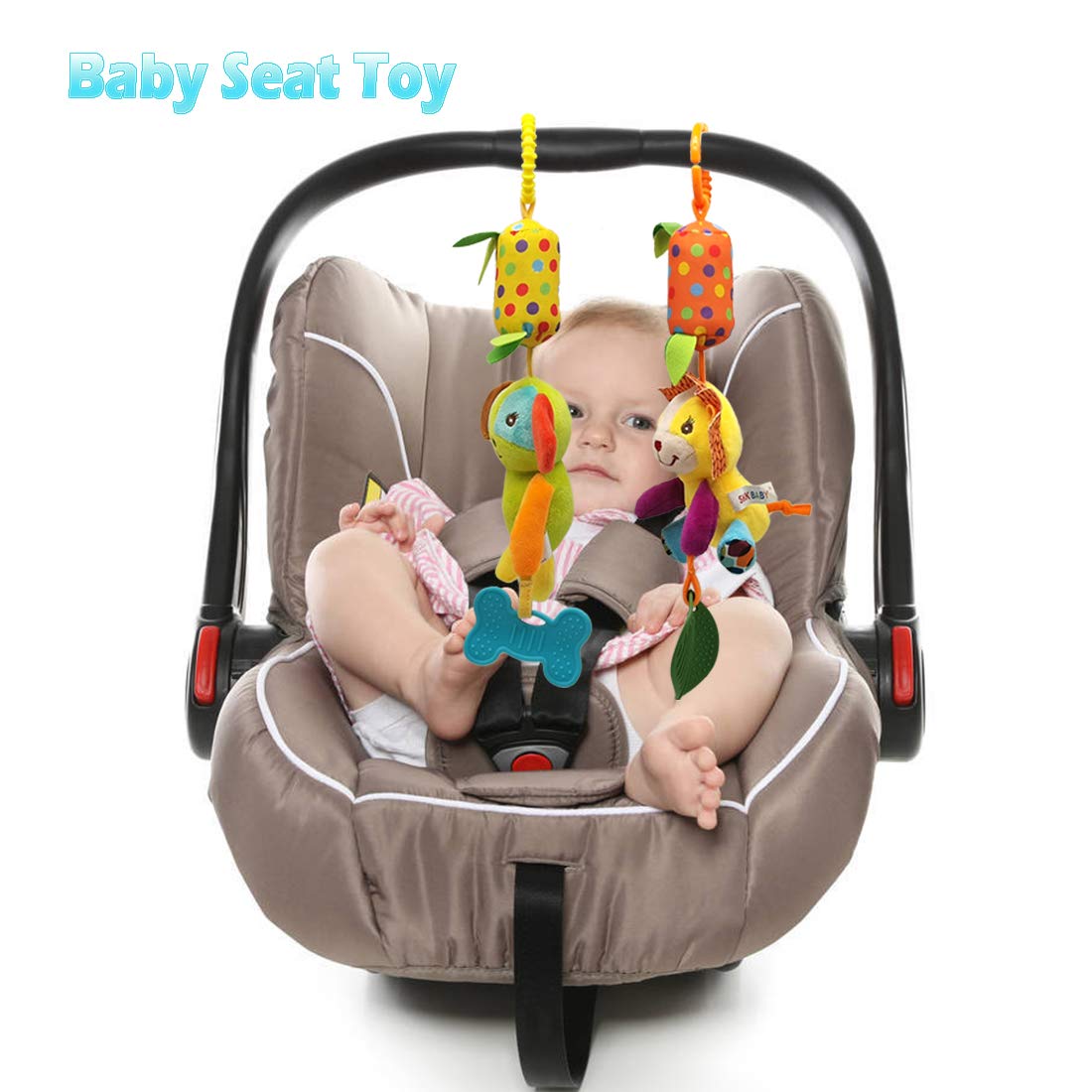 Bloobloomax Baby Soft Hanging Rattle, Car Seat Stroller Toys With Plush Animal C-Clip Ring For Infant Babies Boys And Girls 3 6 9 To 12 Months (12Pcs-A)