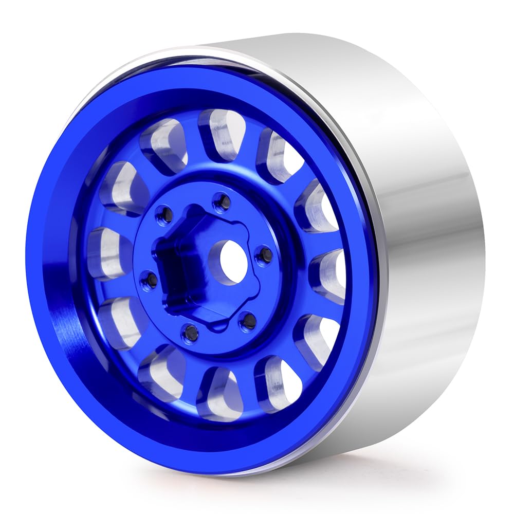 Morlordy 4Pcs 1.0 Plus Beadlock Wheel Rims For 1/24 Rc Crawlers Axial Scx24 Gladiator Deadbolt Bronco C10 Jlu Upgrade Parts (Blu
