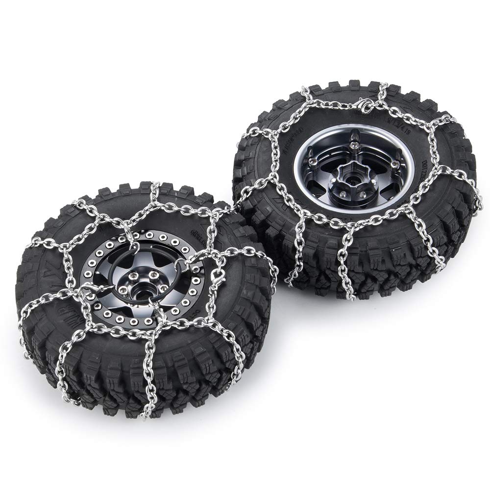 WEFEINO 4Pcs 1.9/2.2inch Wheel Tires Metal Snow Chains for 1/10 TRX-4 Axial SCX10 90046 RC Crawler Car (105MM)