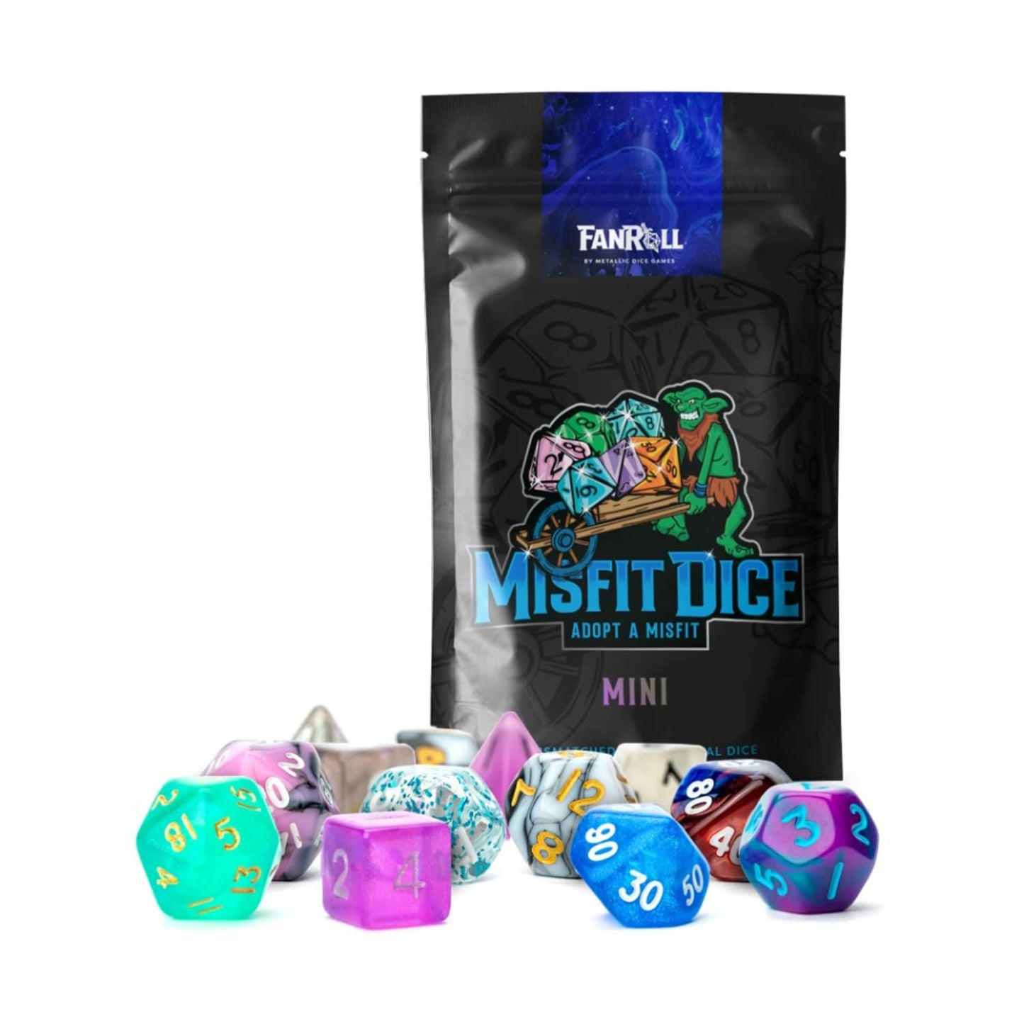 FanRoll by Metallic Dice Games Mystery Misfit Mini Polyhedral Dice (2 Set Pack, 28 Dice)