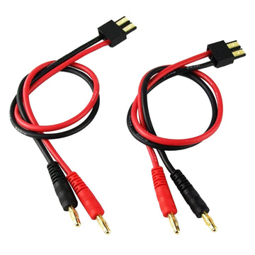FLY RC 2pcs Lipo Battery Charge Cable with 4.0mm Gold Plated Banana Plug, 14AWG Silicone Wire for RC Cars - Slash, Rustler, Stampede,