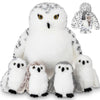 Hollowfly 5 Pcs Snowy Owls Plush Toy Gift Set 12.6 Mom Owls with 4 Cute Babies Stuffed Animal in Zippered Back Nurturing Plushes