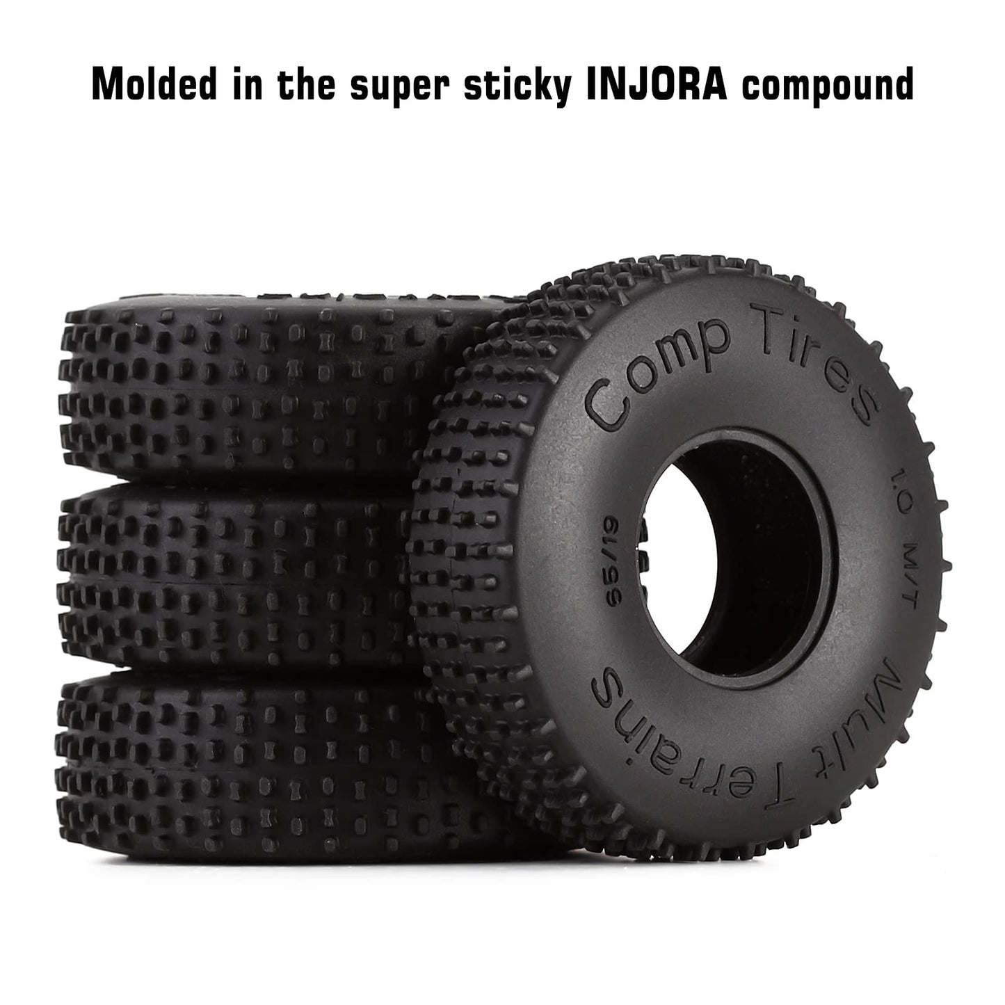 INJORA 1.0 Tires-S4 Multi Terrain Pin Crawler Tires for TRX4M SCX24 AX24 FCX24 Upgrade Parts, 65 * 19mm,T2440