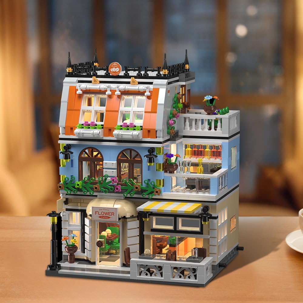 City Garden Hotel Building Sets,House Architecture Model Blocks Toys For Adults & Teens,1300 Pcs Mini Bricks With Led(Not Compat
