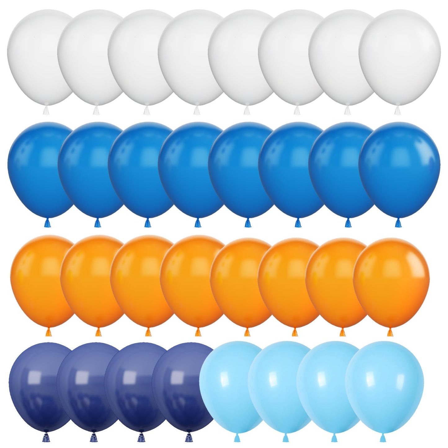 Gremag Blue And Orange Balloons, 12Inch Navy Blue Dark Light Blue White Orange Balloon Kit With Ribbons, 60Pcs Latex Balloons Fo
