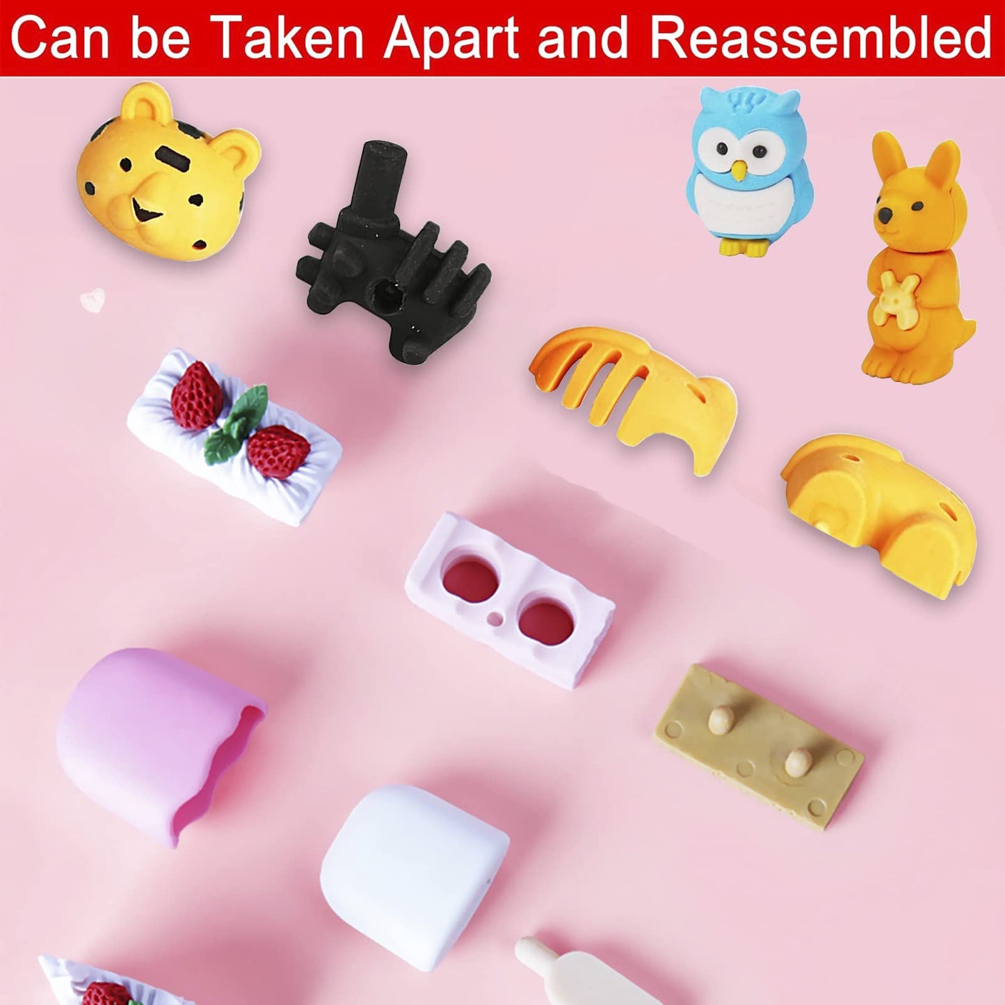 70 Pcs Animal Erasers Desk Pets For Kids Classroom Prizes, Puzzle Erasers Take Apart Erasers Animals Pencil Erasers For Student Rewards,Class Treasure Box,Party Favors,Easter Egg Stuffers