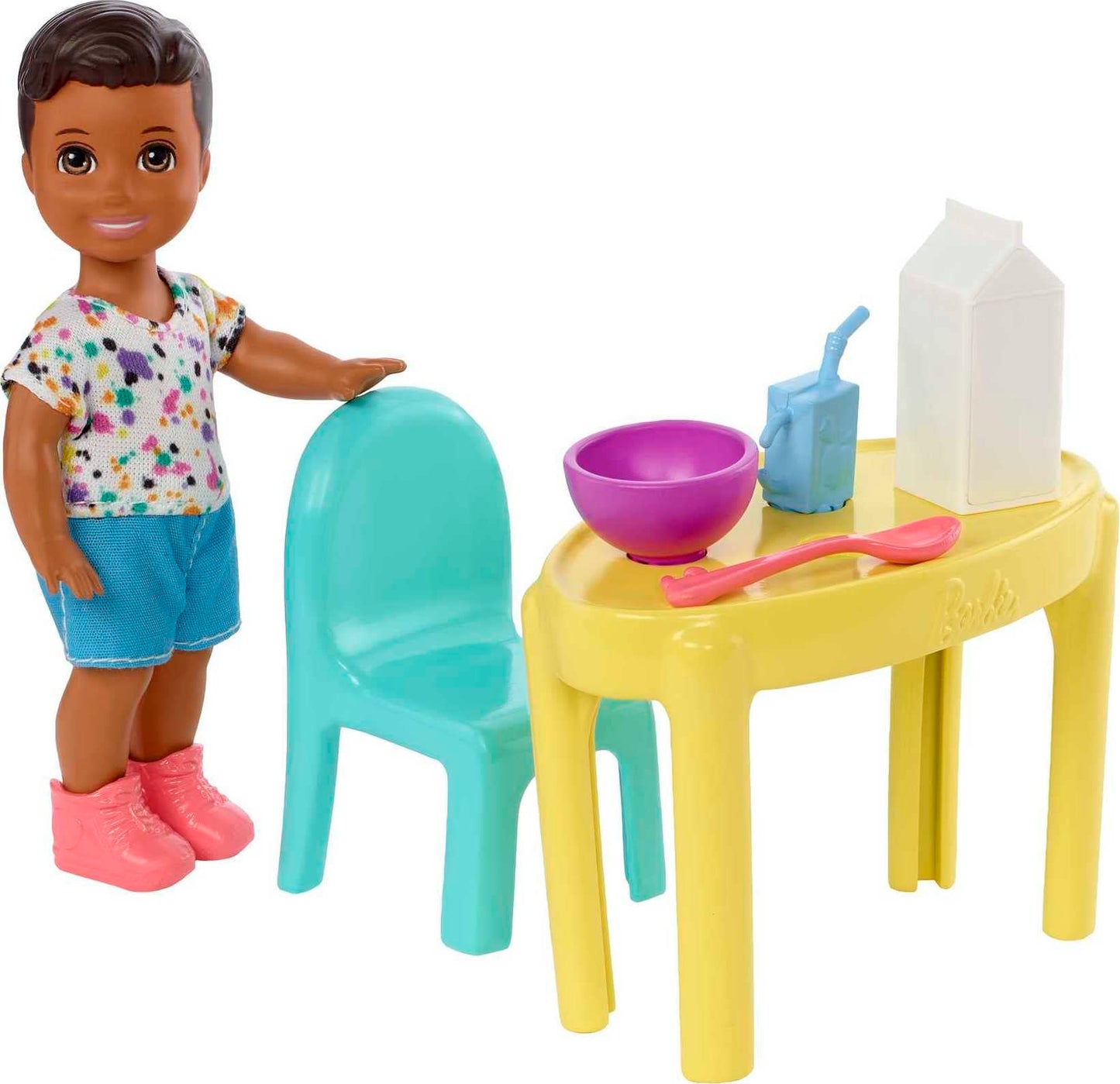 Barbie Skipper Babysitters Inc Small Doll and Accessories Playset with Toddler Boy Doll Table Chairs and 4 Food-Themed Pieces-New