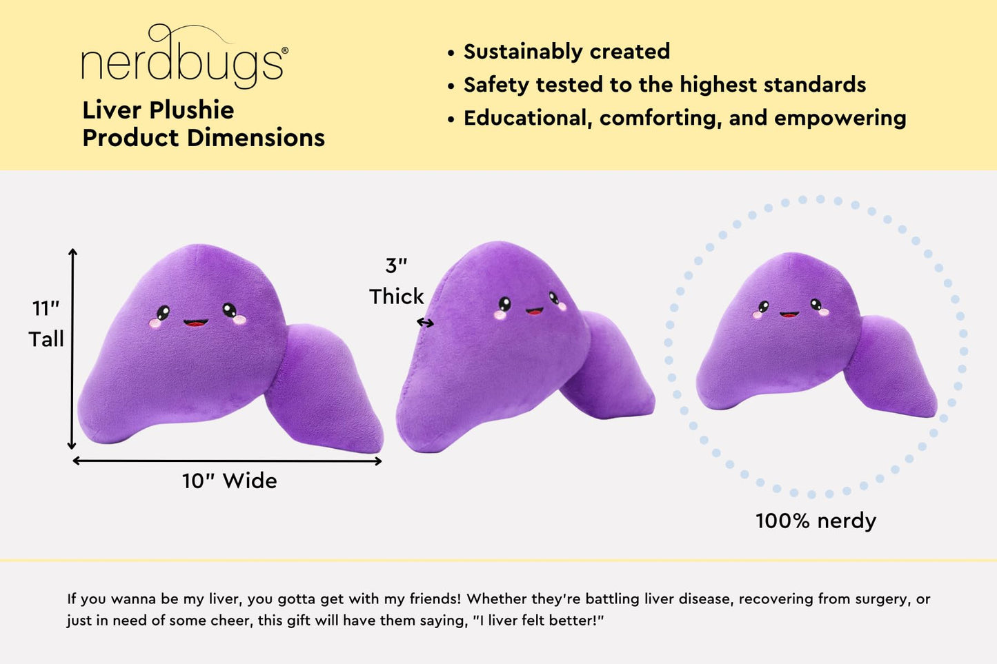 Nerdbugs Liver Plush - Large Organ Plush, Hepatitis & Cirrhosis Awareness Toy, Health Education Gift