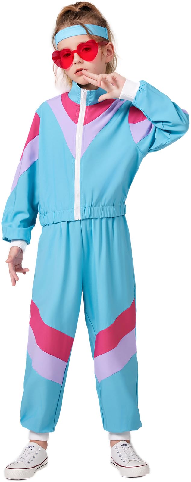Sizgaroot 80S 90S Retro Windbreaker Set Girls Workout Costume Outfit Track Suit For Girls (Blue, 9-10 Years)