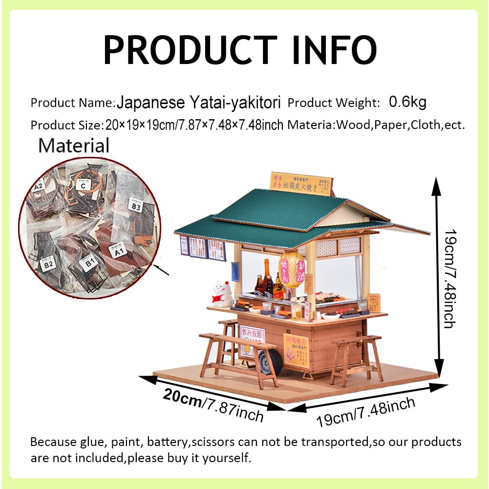 Cjeuxnr Miniature Dollhouse Kit - Japanese Restaurant Wooden Toy with Furniture & LED Lights, One Size