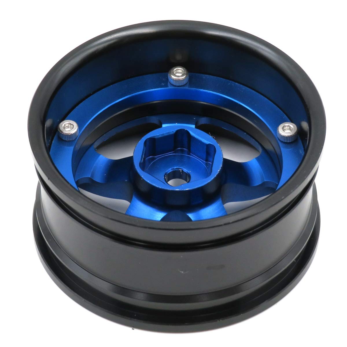 hobbysoul 2pcs RC 1/10 Aluminum Alloy Wheel Rims 12mm Hex Adjustable Offset Black & Blue for On-Road Drift Touring Cars