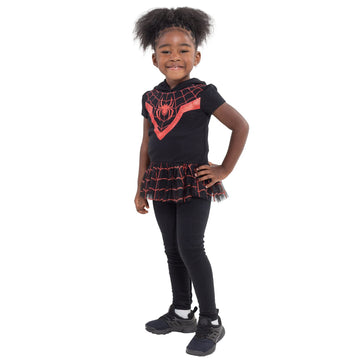 Marvel Spider-Man Miles Morales Toddler Girls Cosplay Graphic T-Shirt Dress And Leggings Outfit Set Black 2T