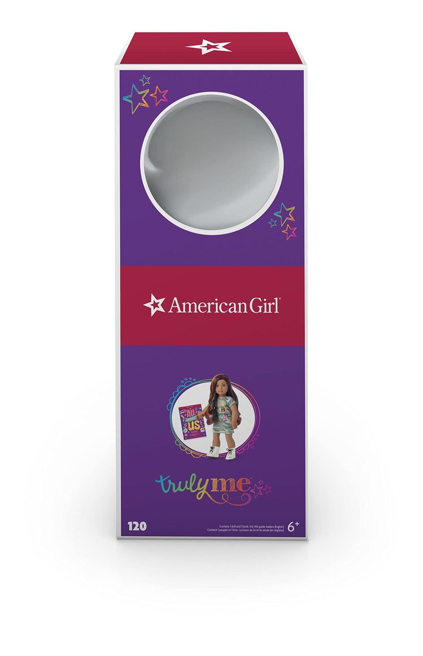 American Girl Truly Me 18-Inch Doll 120 With Hazel Eyes, Wavy Dark-Brown Hair With Bright Rainbow Highlights, Tan Skin With Neutral Undertones, Camo T-Shirt Dress