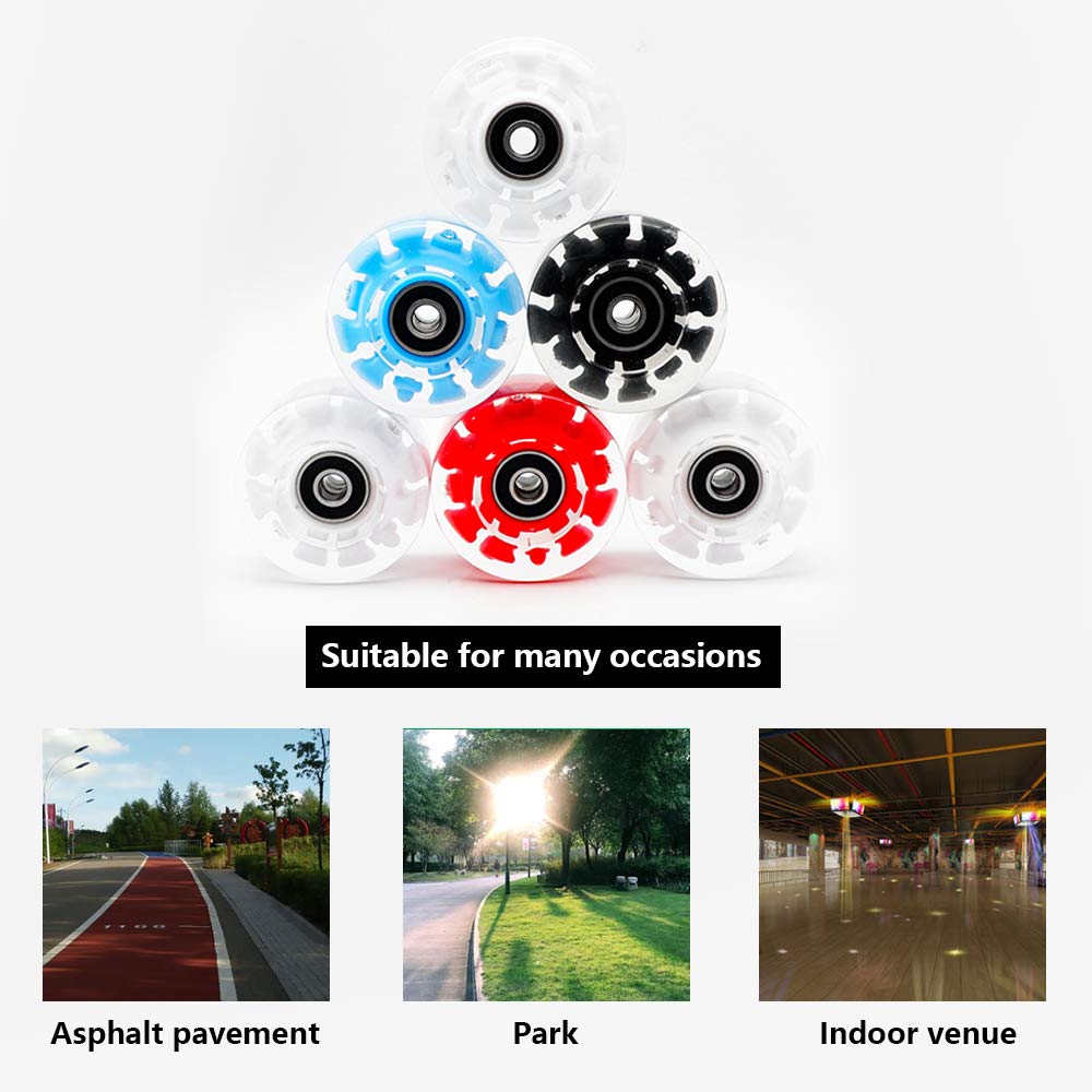 Nezylaf Light Up Roller Skate Wheels 8 Pack 78A Hardness LED Skateboard Wheels with enhanced ABEC-9 Bearings Illuminating Roller Skate Accessories for Outdoor Indoor Quad Skates