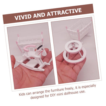 1 Set Children'S Room Furniture Mini Cradle Wooden Dollhouse Furniture Wooden Mini Nursery Cradle Miniature Rocking Horse Chair