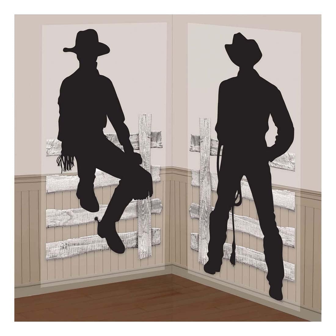 Black Silhouette Cowboys Scene Scetter Add-Ons - 65' X 33.5' (Pack Of 2) - Easy-To-Install Plastic Backdrops For Western Themed Parties And Events