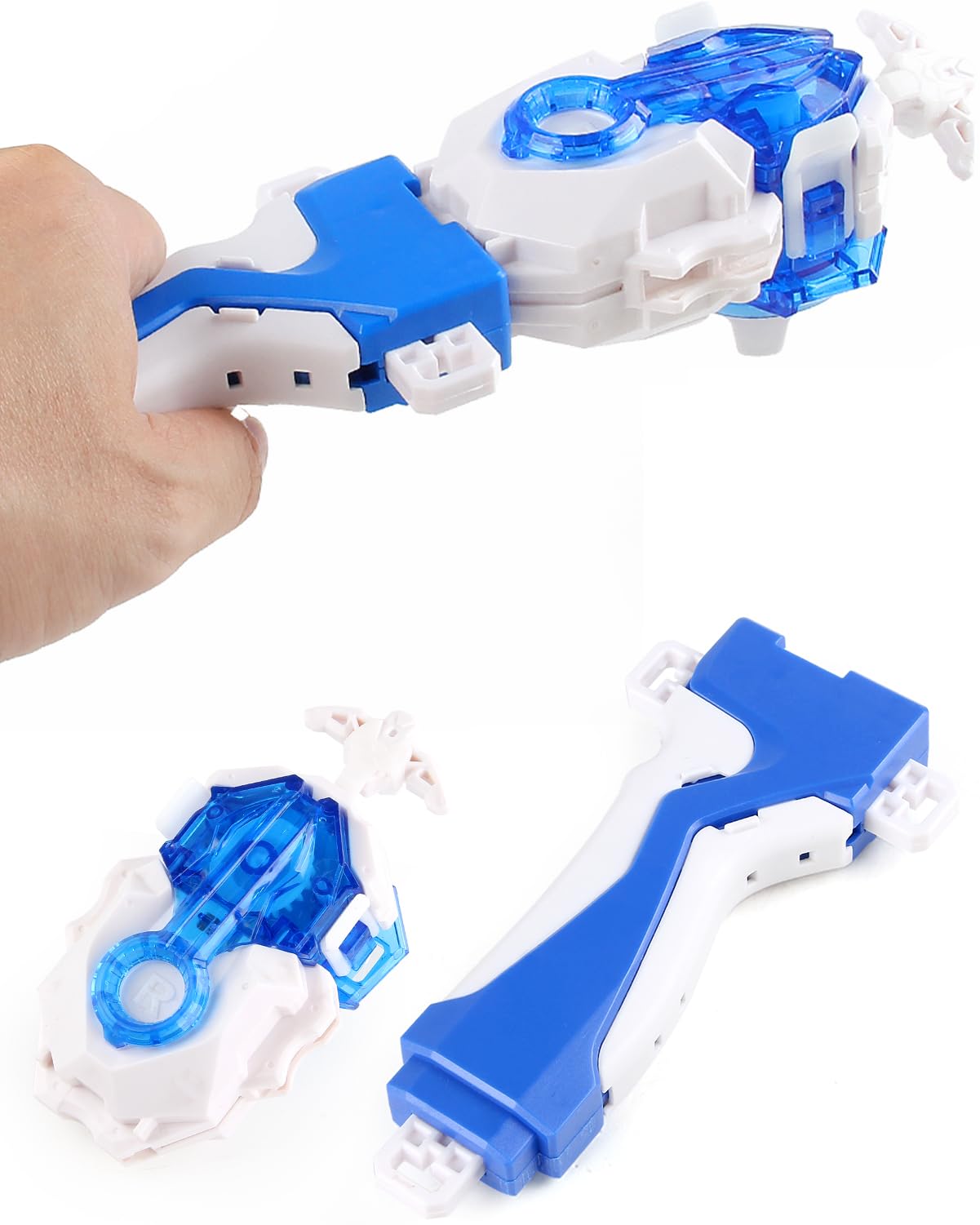 Bey Battling Tops Burst Launcher and Grip Custom Bay cutting edge Launcher LR Left Right Spin DB Layer System Compatible with All Bey Burst Series (White)