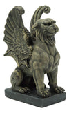 Ebros Gift Muscular Stoic Lion Gargoyle With Griffin Wings Crouching On Pedestal Decorative Statue 6.5' Tall Medieval Cathedral Castle Rooftop Gothic Figurine