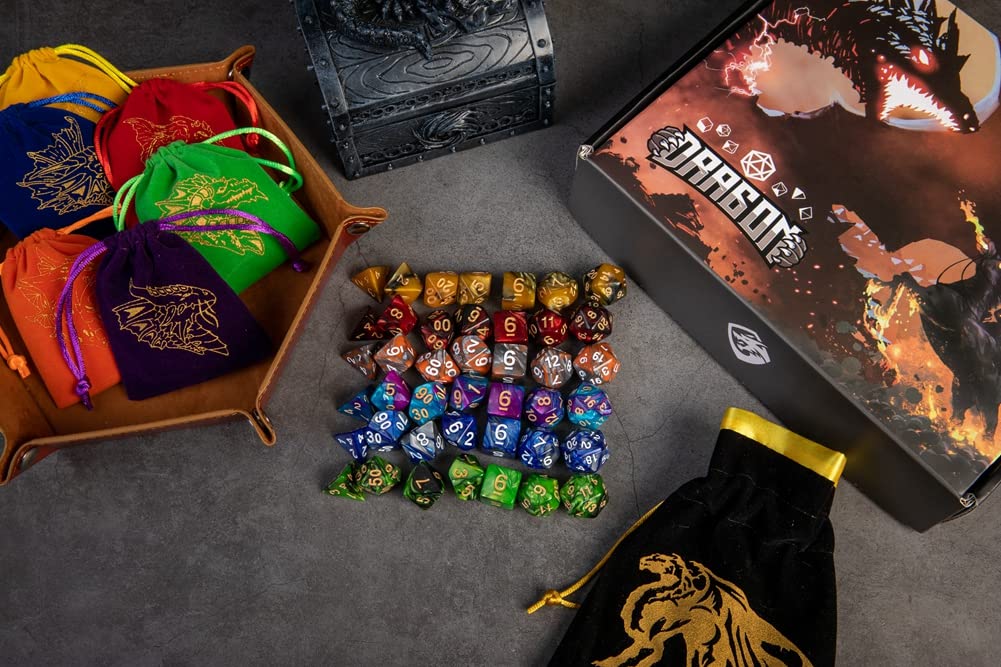 6 Sets DND Dice Polyhedral Dice Dungeons and Dragons Rolling Dice for RPG MTG Table Games Dice Bulk with Free Six Drawstring Bag