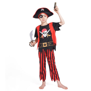 Rabtero Boys Pirate Costume, Halloween Pirate Role-Playing Outfit Boys, Kids Pirate Costume Boys, Deluxe Pirate Costume With Accessories For Boys 8-10 Years